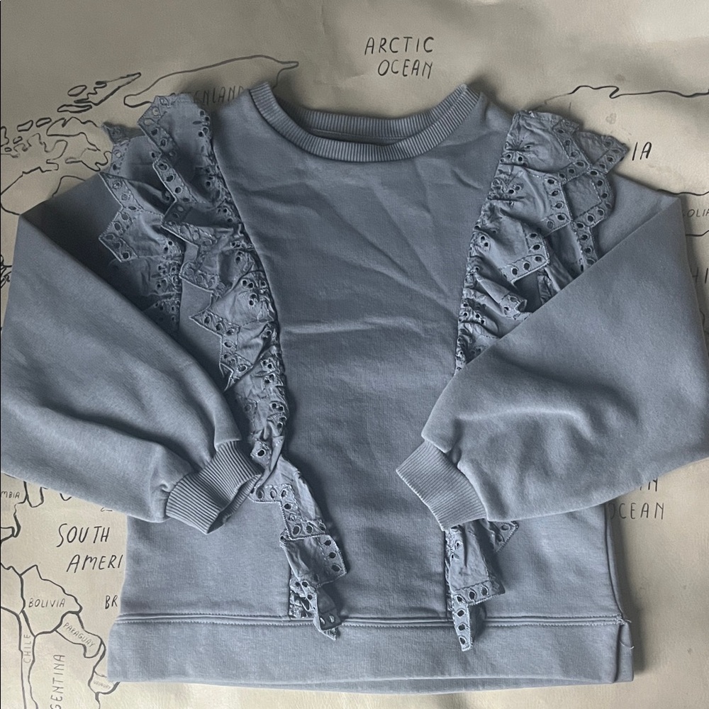 Zara Blue Gray Raffled Sweatshirt